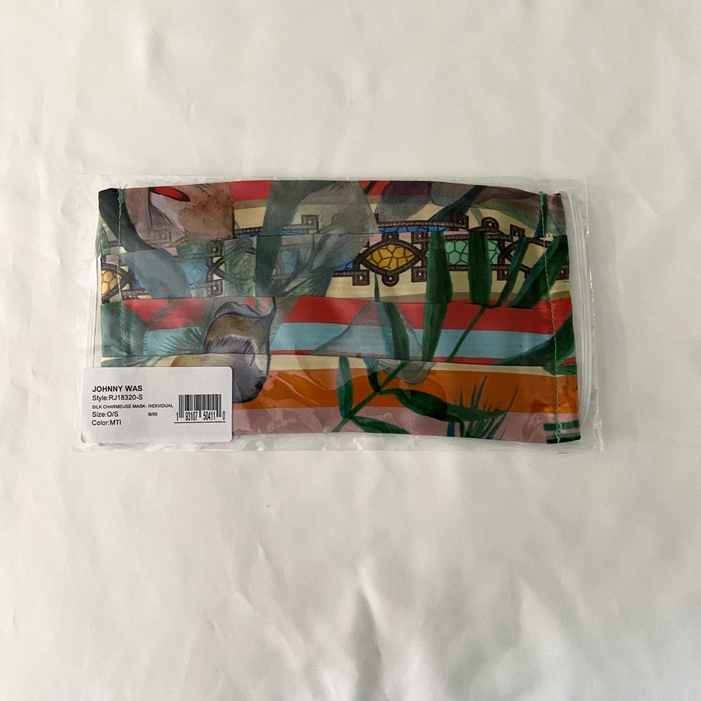 NEW JOHNNY WAS Gorgeous Designer Face Mask Covering Silk Tropical Orange Pattern